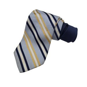 Tommy Hilfiger Silk Repp Tie Yellow Navy Blue Stripe Preppy Ivy League USA Club